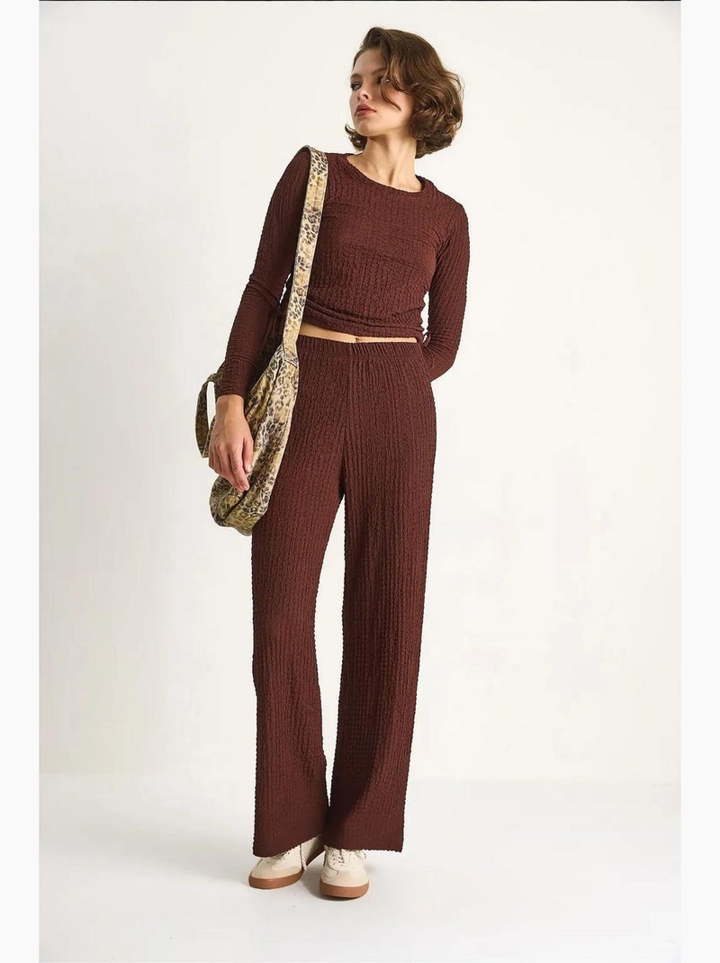Conjunto co-ord de duas peças justo com calças à boca de sino lucci Castanho-chocolate - Kiabi