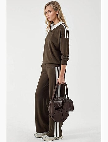 Conjunto co-ord de duas peças modal touch com gola com fecho e perna larga, hiccup