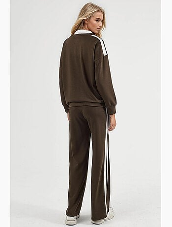 Conjunto co-ord de duas peças modal touch com gola com fecho e perna larga, hiccup