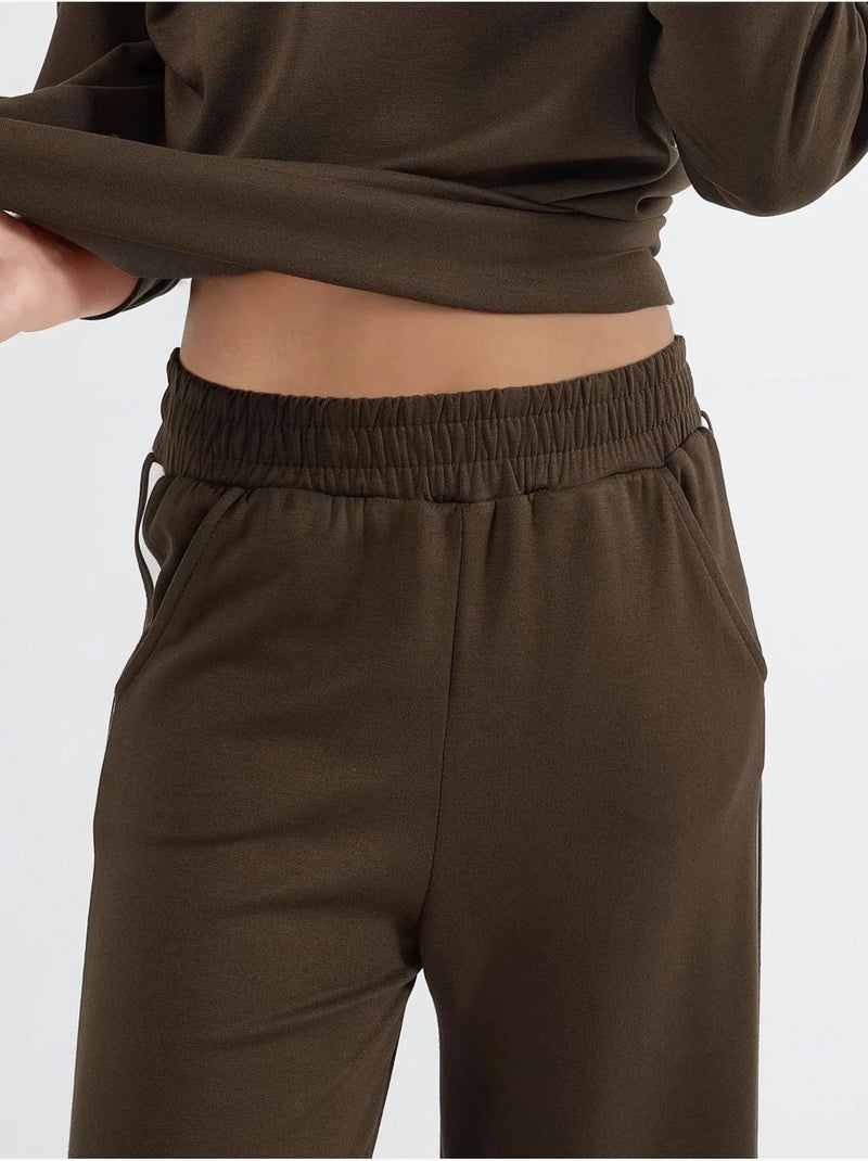 Conjunto co-ord de duas peças modal touch com gola com fecho e perna larga, hiccup Castanho-chocolate - Kiabi