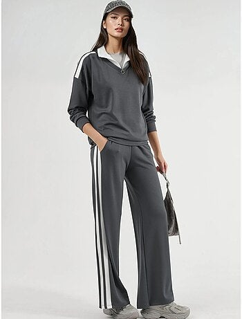 Conjunto co-ord de duas peças modal touch com gola com fecho e perna larga, hiccup
