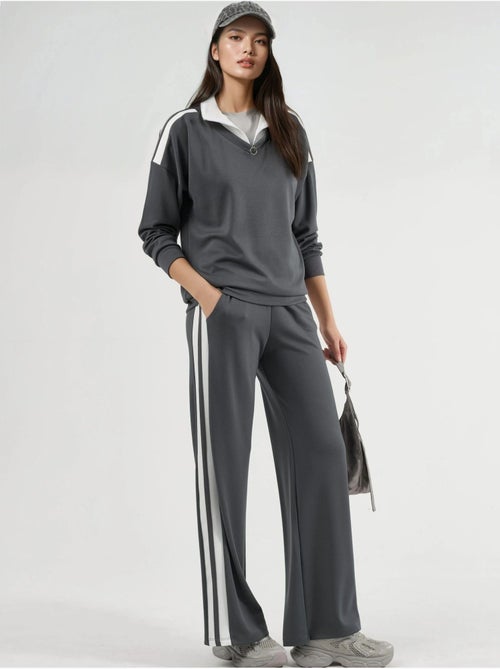 Conjunto co-ord de duas peças modal touch com gola com fecho e perna larga, hiccup - Kiabi