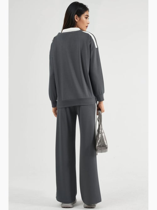 Conjunto co-ord de duas peças modal touch com gola com fecho e perna larga, hiccup - Kiabi