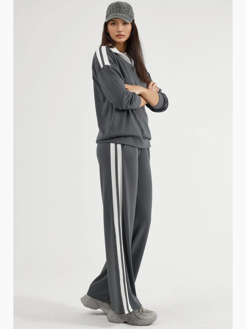 Conjunto co-ord de duas peças modal touch com gola com fecho e perna larga, hiccup Cinza - Kiabi
