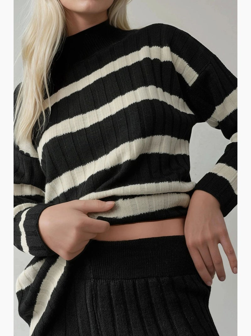 Conjunto co-ord em malha às riscas com camisola e calças my fashion Preto - Kiabi