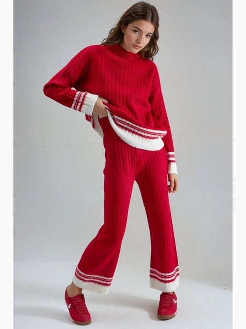 Conjunto co-ord em malha canelada às riscas com meia gola alta my fashion - Kiabi