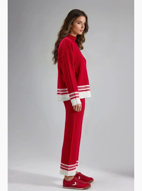 Conjunto co-ord em malha canelada às riscas com meia gola alta my fashion - Kiabi