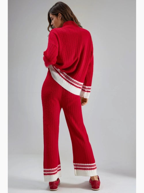 Conjunto co-ord em malha canelada às riscas com meia gola alta my fashion - Kiabi