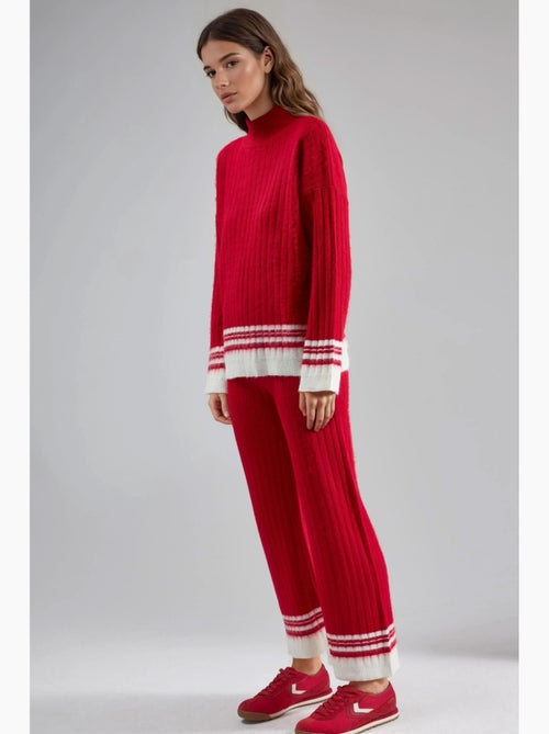 Conjunto co-ord em malha canelada às riscas com meia gola alta my fashion - Kiabi