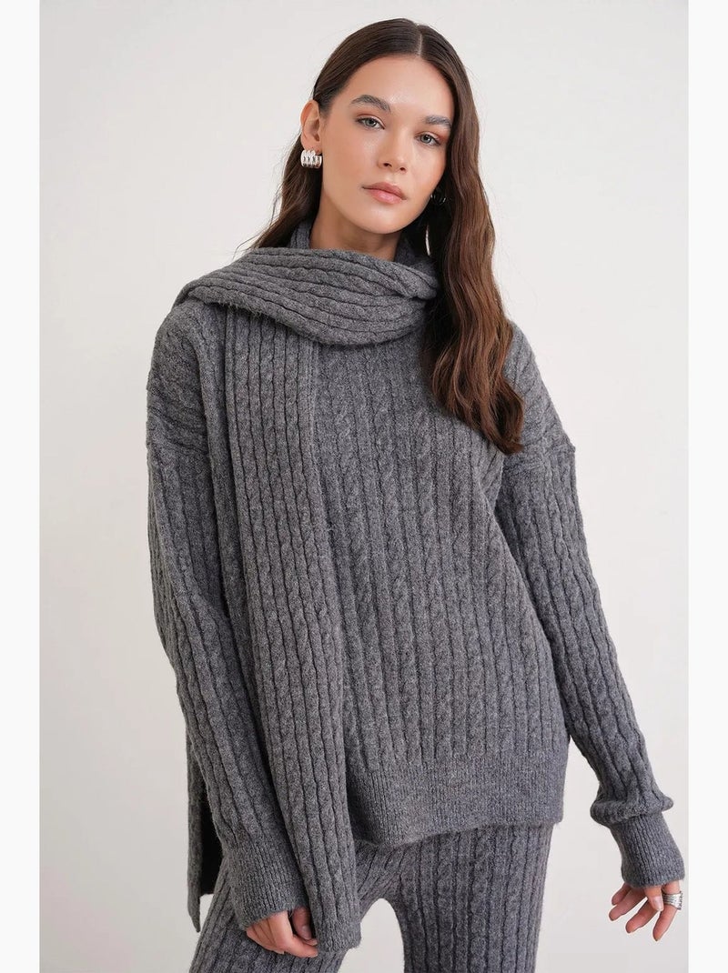 Conjunto co-ord em malha oversized com padrão de trança e riscas mixray Cinza escuro - Kiabi