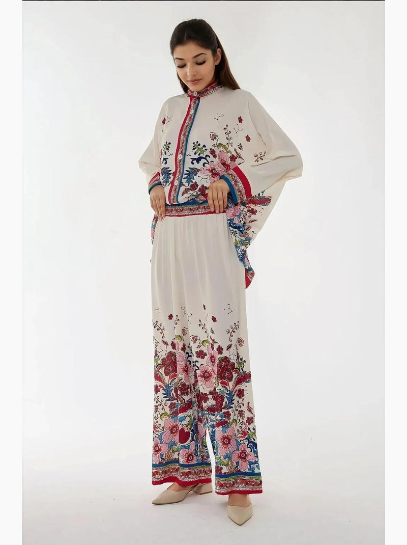Conjunto co-ord estampado com calças quimono de cintura subida hiccup Branco - Kiabi