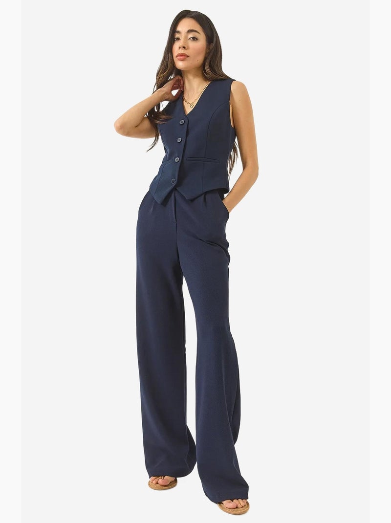 Conjunto co-ord longo texturizado com decote em v e fecho de botões lucci Azul-marinho - Kiabi