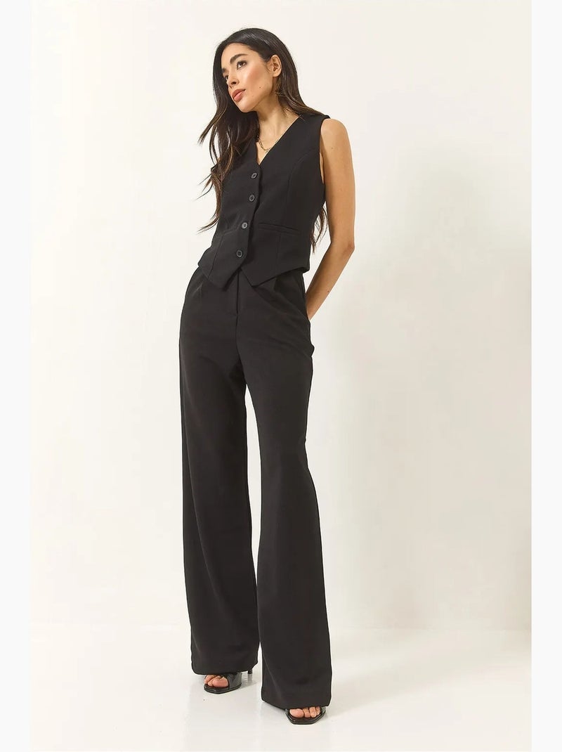 Conjunto co-ord longo texturizado com decote em v e fecho de botões lucci Preto - Kiabi