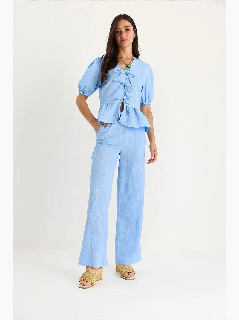 Conjunto co-ord texturizado de duas peças com decote em v lucci Azul-céu - Kiabi