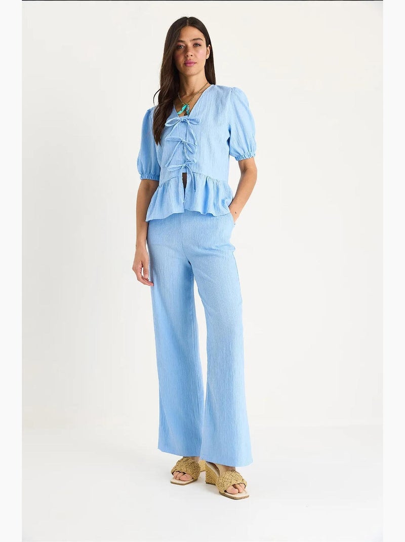 Conjunto co-ord texturizado de duas peças com decote em v lucci Azul-céu - Kiabi