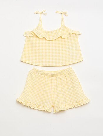 Conjunto com padrão Vichy: calções + top sem mangas - 2 peças