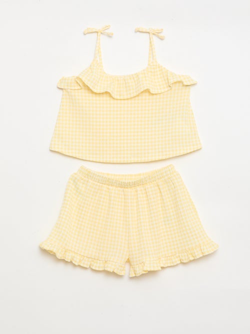 Conjunto com padrão Vichy: calções + top sem mangas - 2 peças - Kiabi