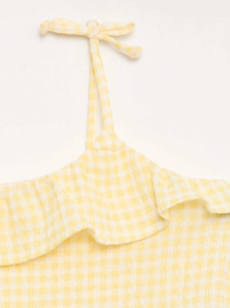 Conjunto com padrão Vichy: calções + top sem mangas - 2 peças Amarelo - Kiabi