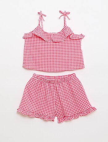 Conjunto com padrão Vichy: calções + top sem mangas - 2 peças