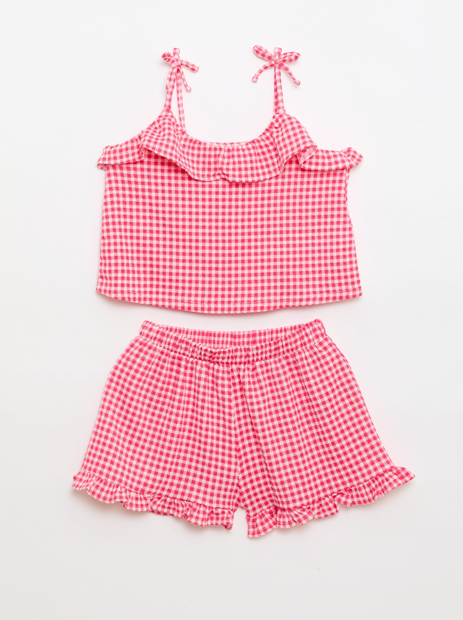 Conjunto com padrão Vichy: calções + top sem mangas - 2 peças