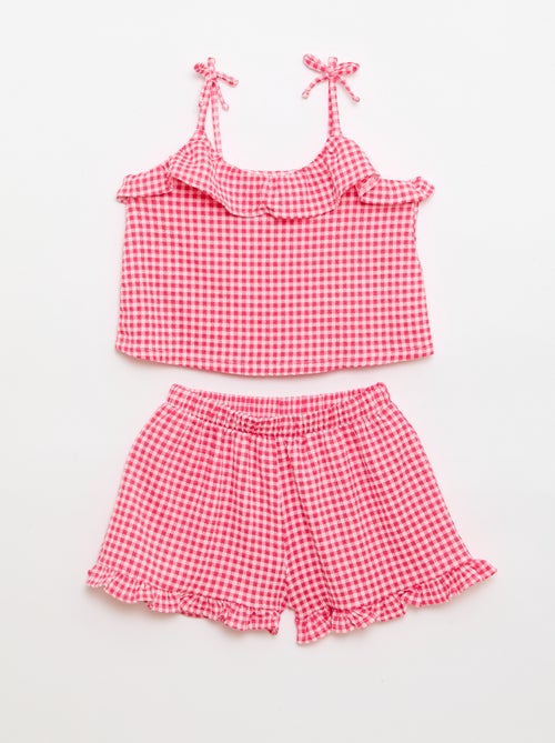 Conjunto com padrão Vichy: calções + top sem mangas - 2 peças - Kiabi