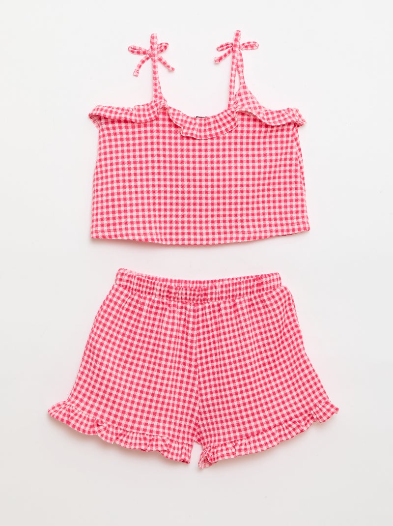 Conjunto com padrão Vichy: calções + top sem mangas - 2 peças Rosa - Kiabi