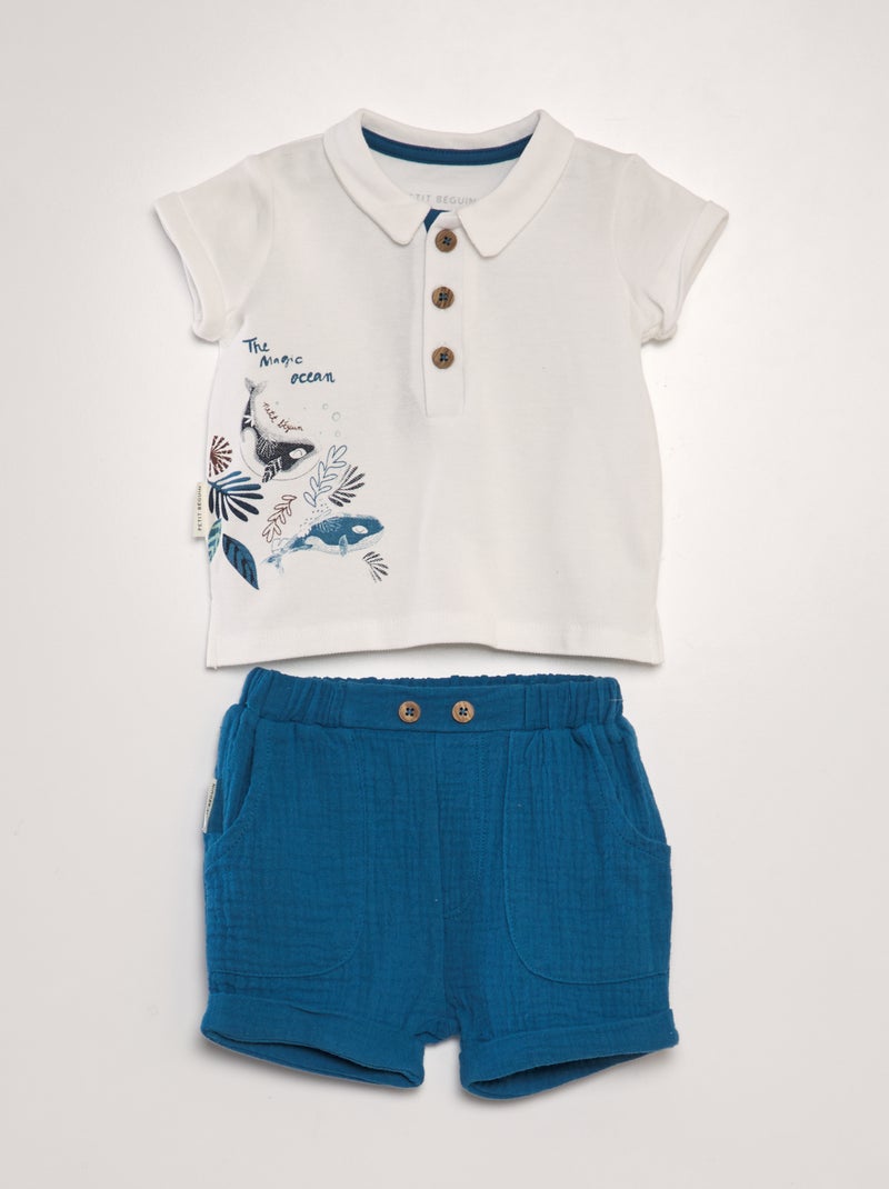 Conjunto com polo + calções BRANCO - Kiabi