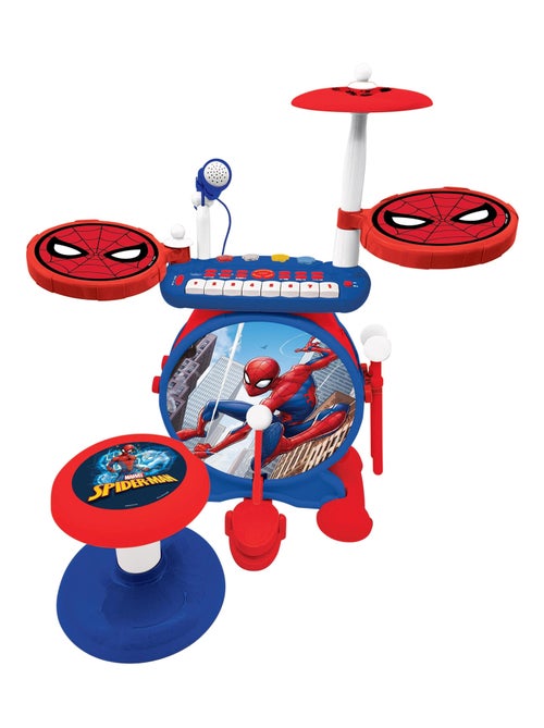 Conjunto completo de bateria eletrónica luminosa my rock band spiderman com assento - Kiabi Conjunto completo de bateria eletrónica luminosa my rock band spiderman com assento - Kiabi