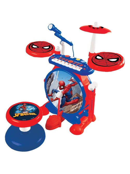 Conjunto completo de bateria eletrónica luminosa my rock band spiderman com assento - Kiabi Conjunto completo de bateria eletrónica luminosa my rock band spiderman com assento - Kiabi