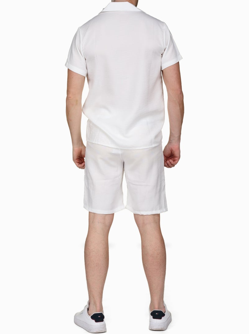 Conjunto composto por camisa e calções lisos com textura - Frilivin Branco - Kiabi