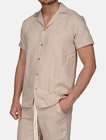 Conjunto composto por camisa e calções lisos com textura - Frilivin