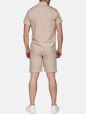 Conjunto composto por camisa e calções lisos com textura - Frilivin