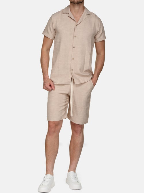 Conjunto composto por camisa e calções lisos com textura - Frilivin - Kiabi Conjunto composto por camisa e calções lisos com textura - Frilivin - Kiabi