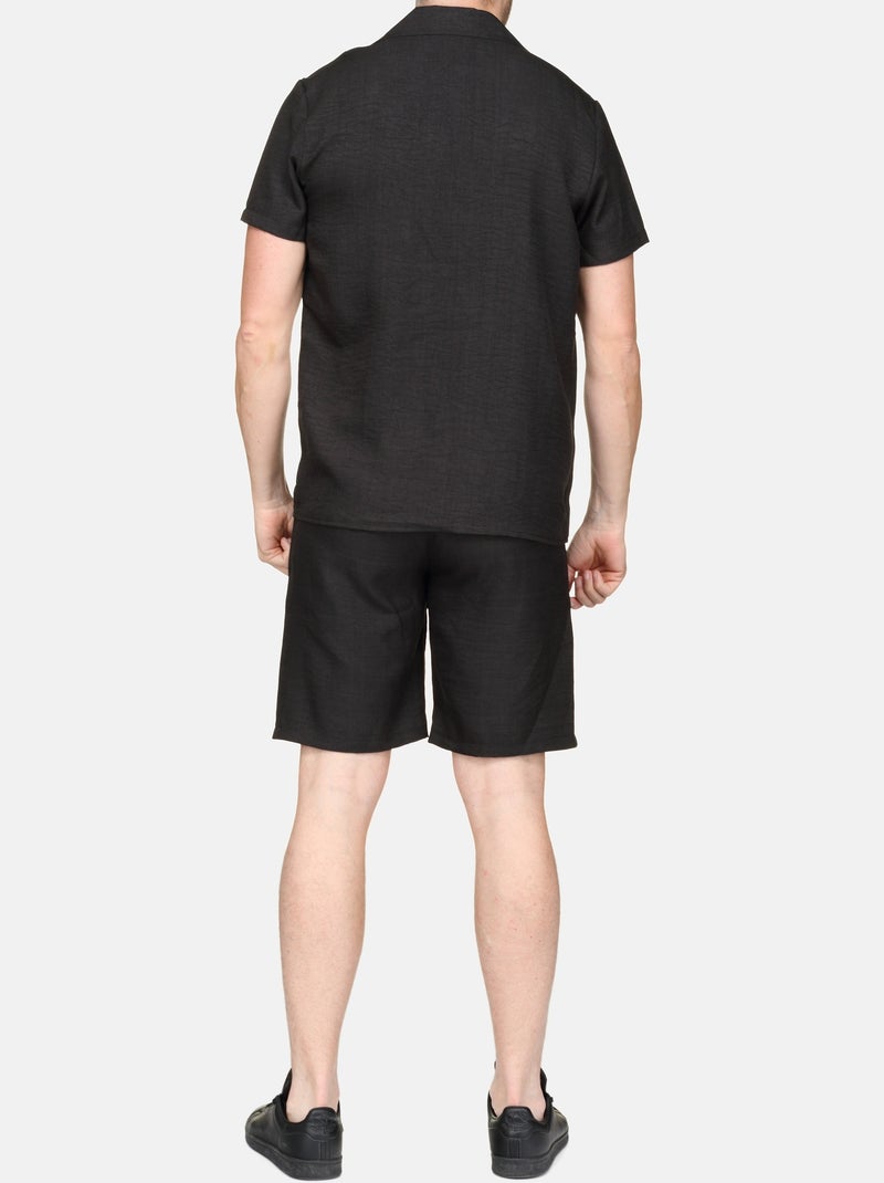 Conjunto composto por camisa e calções lisos com textura - Frilivin Preto - Kiabi