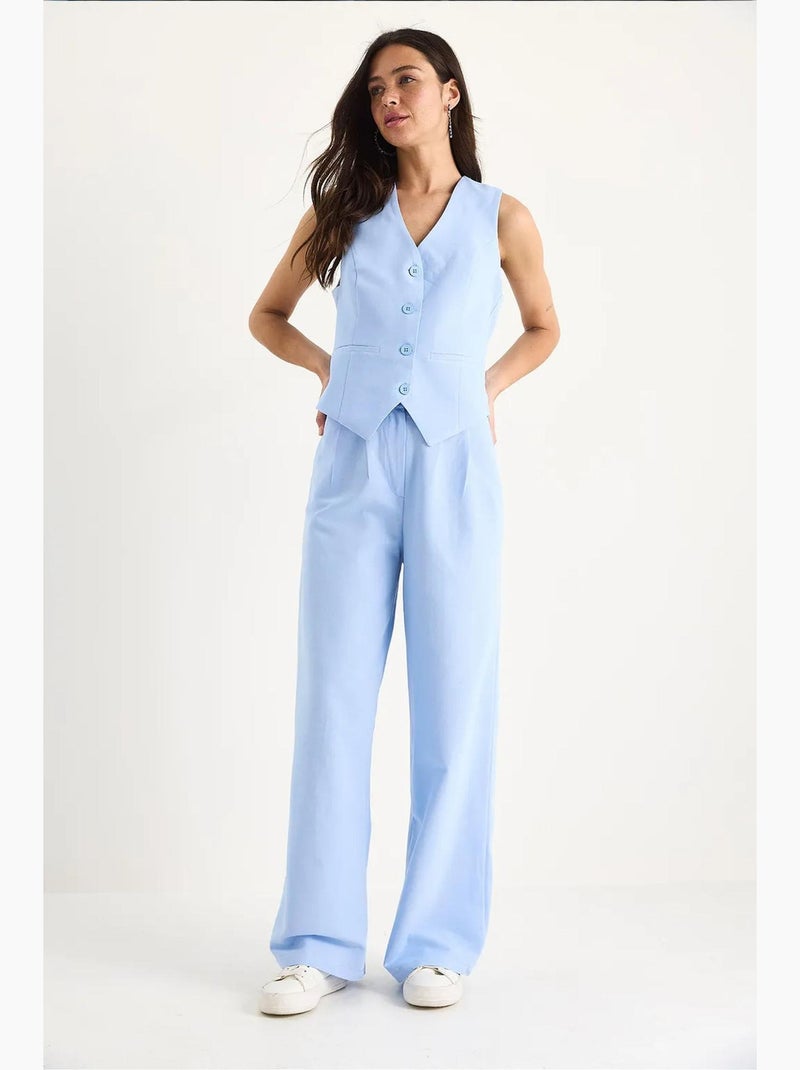 Conjunto coord de duas peças com colete de decote em v e calças de perna larga lucci Azul-céu - Kiabi