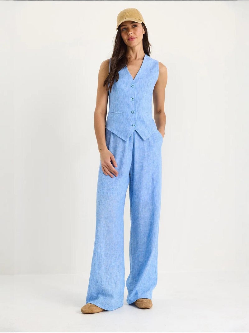 Conjunto coord de duas peças com colete de decote em v e calças de perna larga lucci Azul claro - Kiabi
