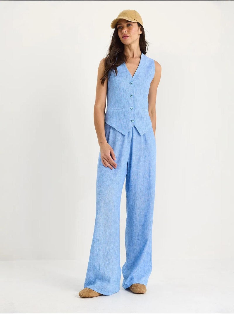 Conjunto coord de duas peças com colete de decote em v e calças de perna larga lucci Azul claro - Kiabi