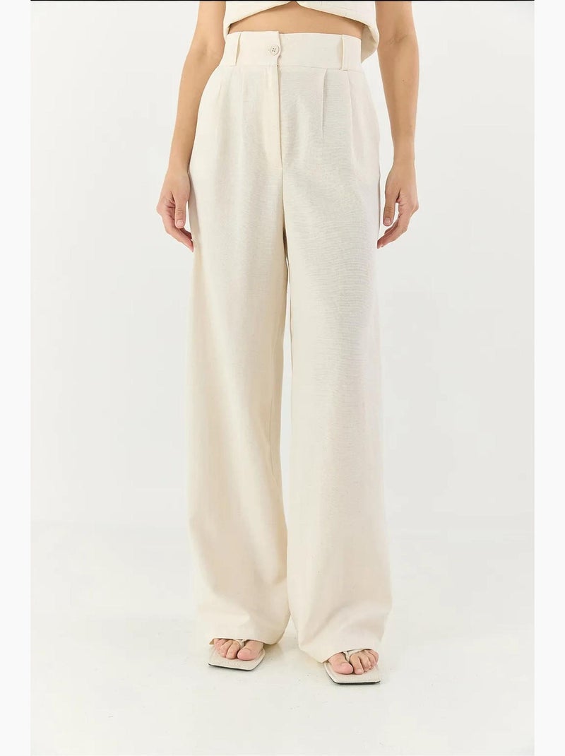 Conjunto coord de duas peças com colete de decote em v e calças de perna larga lucci Branco sujo - Kiabi