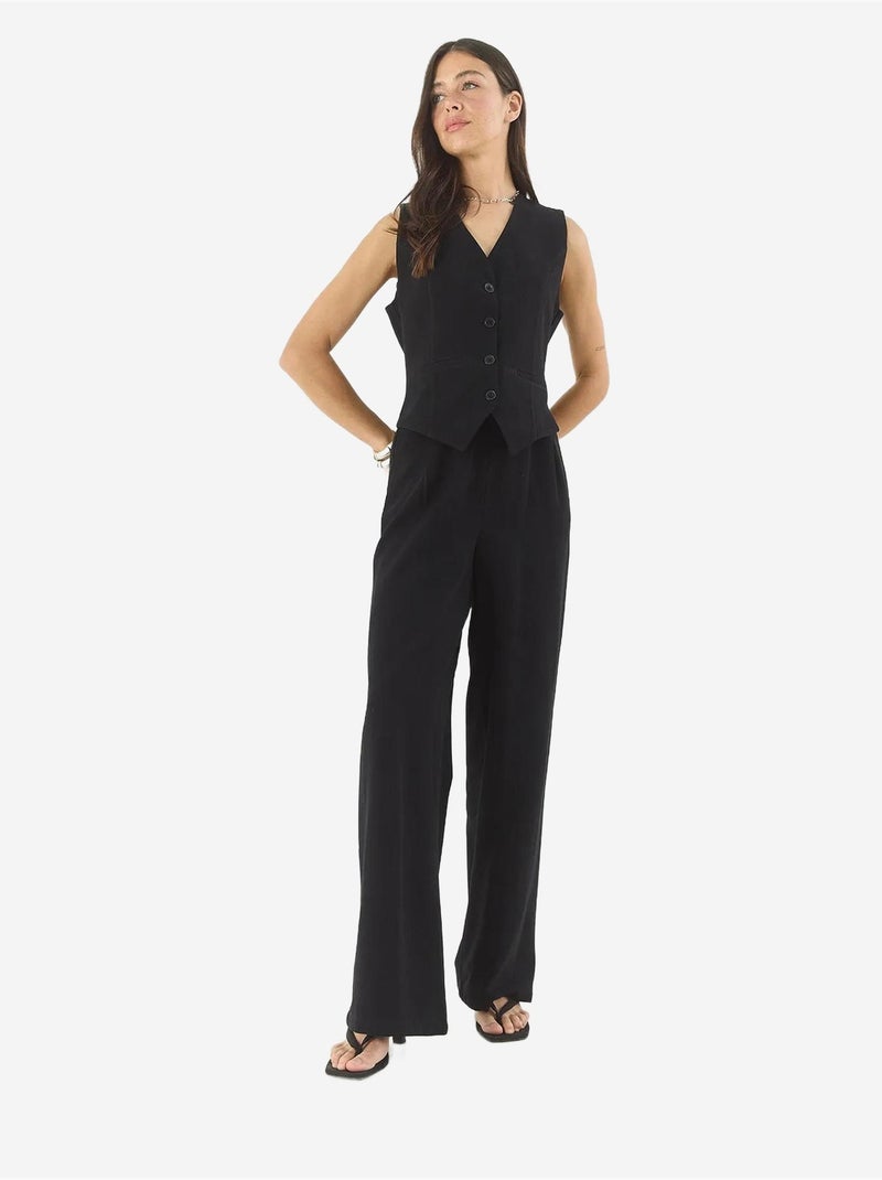 Conjunto coord de duas peças com colete de decote em v e calças de perna larga lucci Preto - Kiabi