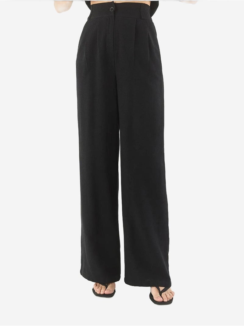 Conjunto coord de duas peças com colete de decote em v e calças de perna larga lucci Preto - Kiabi