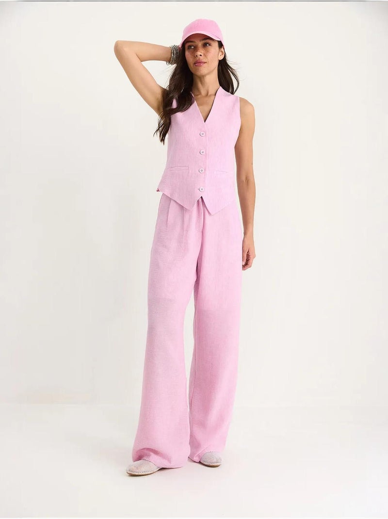 Conjunto coord de duas peças com colete de decote em v e calças de perna larga lucci Rosa-claro - Kiabi