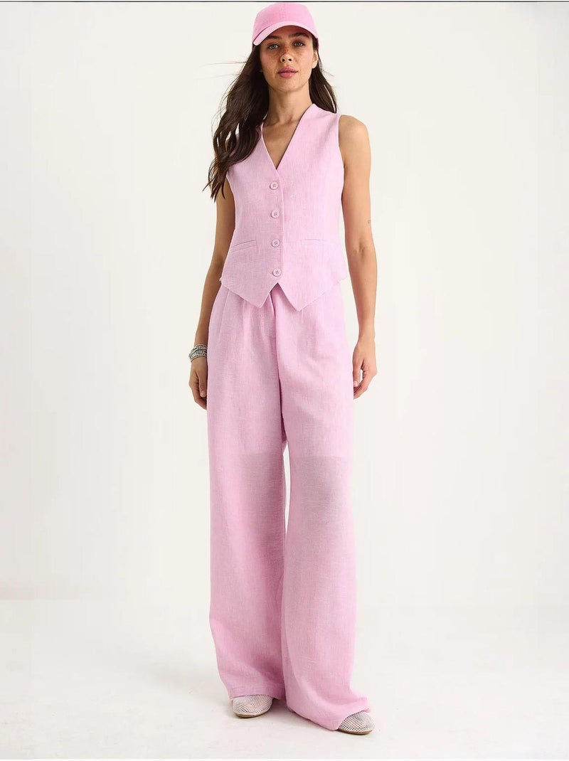 Conjunto coord de duas peças com colete de decote em v e calças de perna larga lucci Rosa-claro - Kiabi