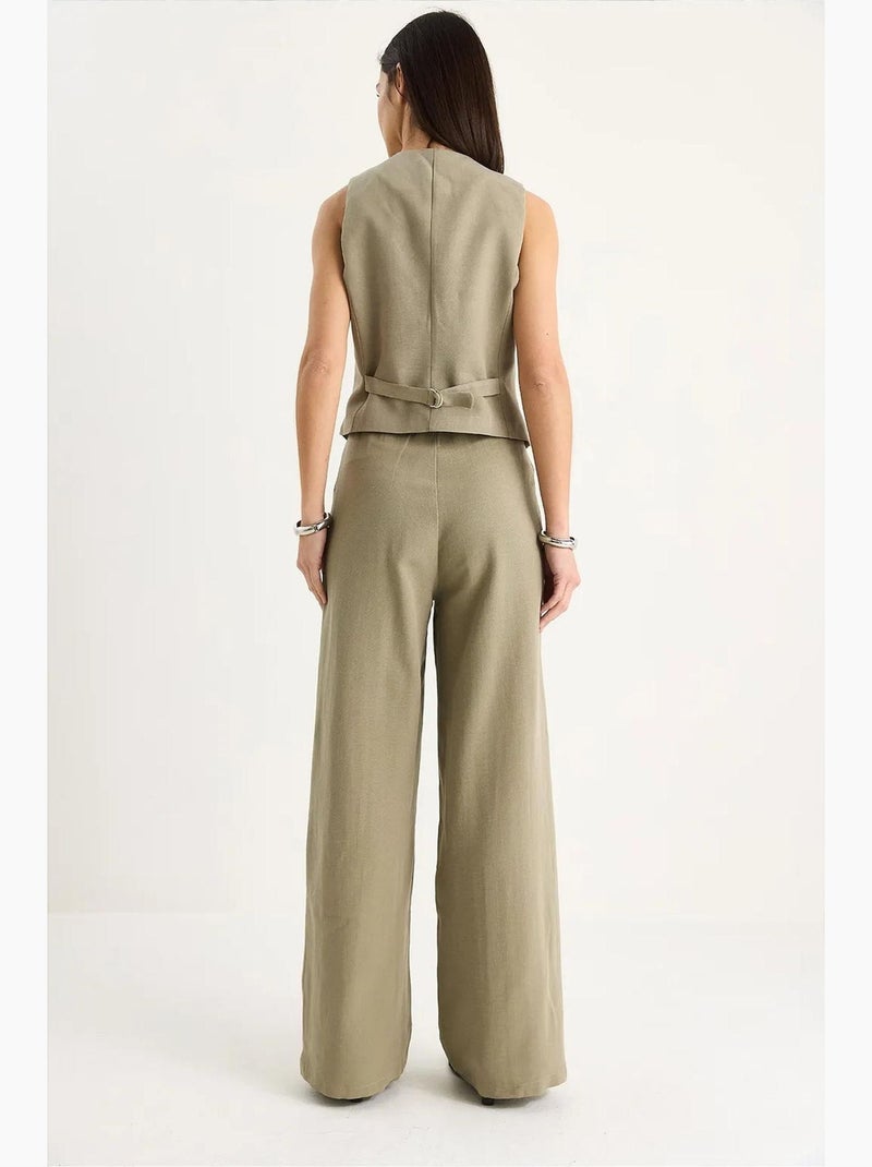 Conjunto coord de duas peças com colete de decote em v e calças de perna larga lucci Verde menta - Kiabi