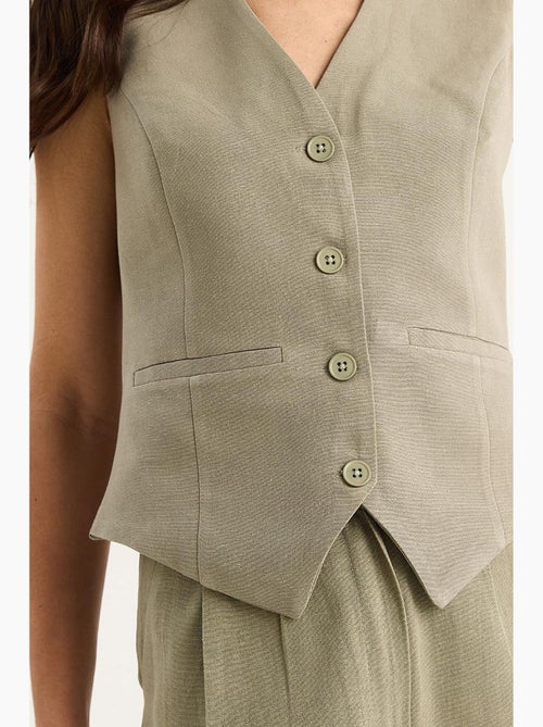 Conjunto coord de duas peças com colete de decote em v e calças de perna larga lucci - Kiabi Conjunto coord de duas peças com colete de decote em v e calças de perna larga lucci - Kiabi