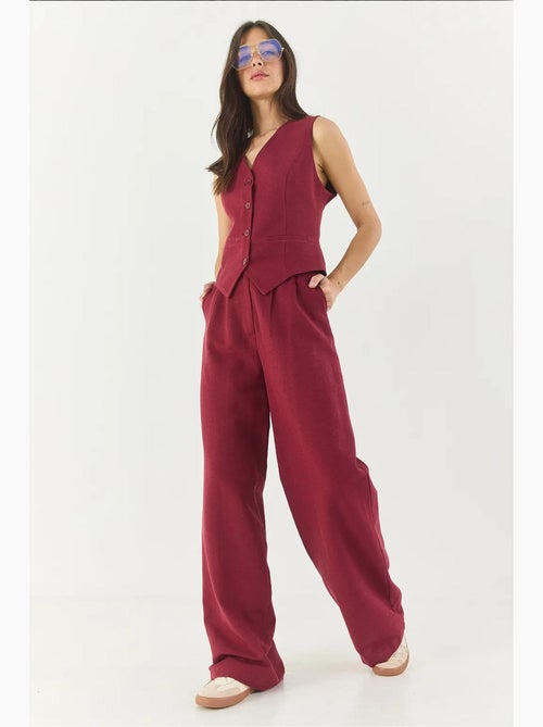 Conjunto coord de duas peças com colete de decote em v e calças de perna larga lucci - Kiabi Conjunto coord de duas peças com colete de decote em v e calças de perna larga lucci - Kiabi