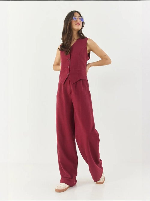 Conjunto coord de duas peças com colete de decote em v e calças de perna larga lucci - Kiabi Conjunto coord de duas peças com colete de decote em v e calças de perna larga lucci - Kiabi