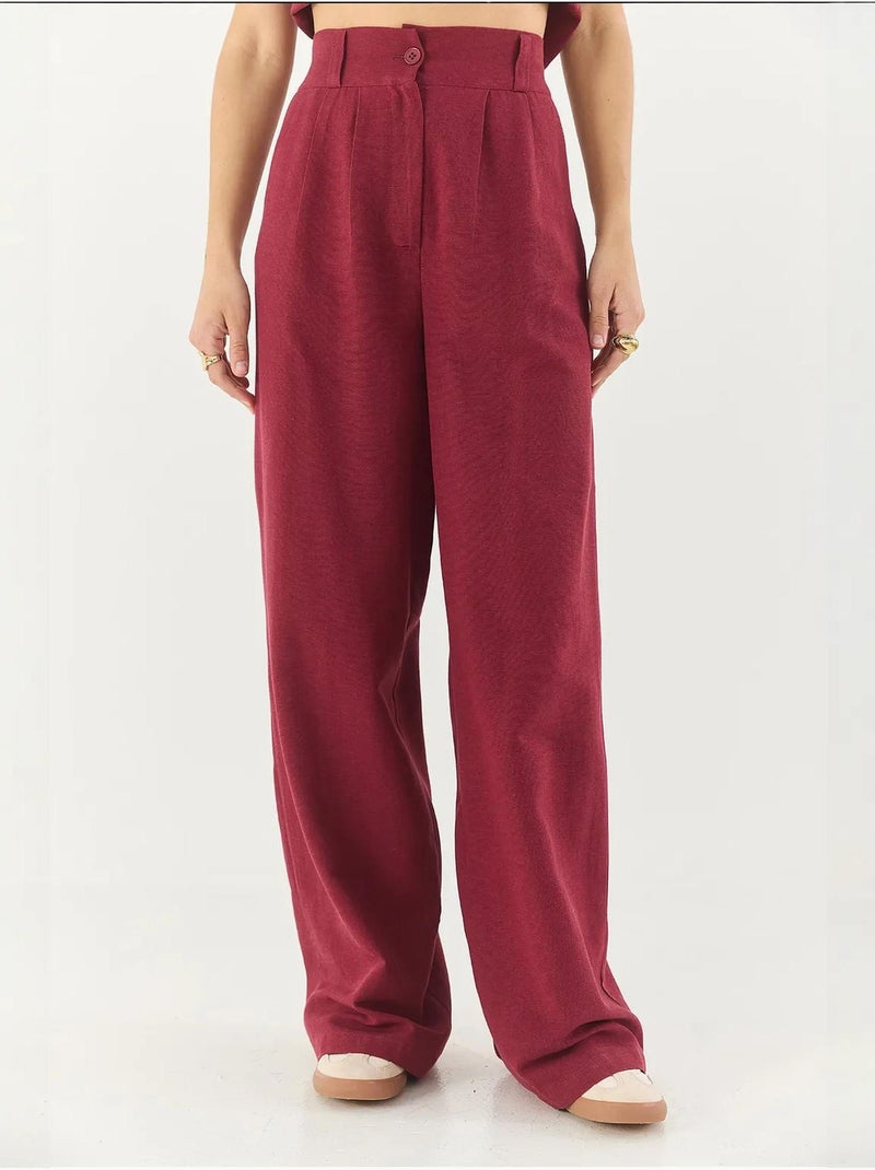 Conjunto coord de duas peças com colete de decote em v e calças de perna larga lucci Vermelho bordô - Kiabi