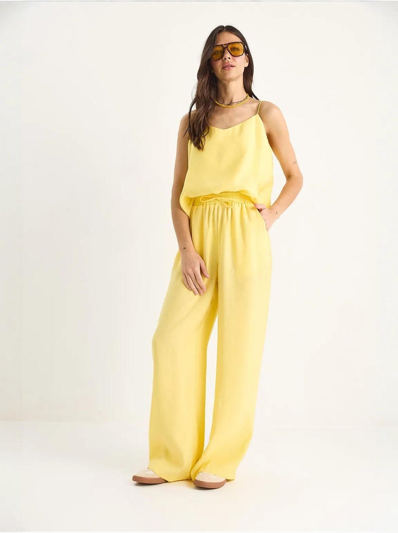Conjunto coordenado com camisola sem mangas e calças de perna larga lucci Amarelo-limão - Kiabi