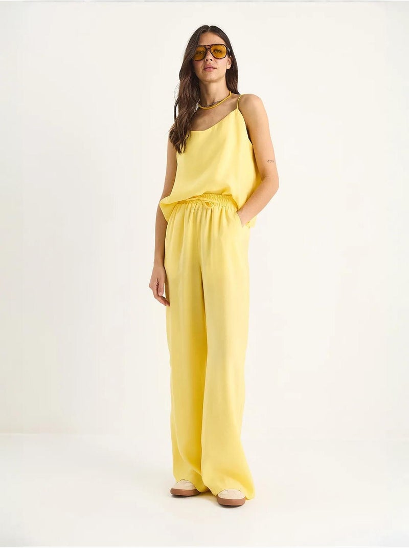 Conjunto coordenado com camisola sem mangas e calças de perna larga lucci Amarelo-limão - Kiabi