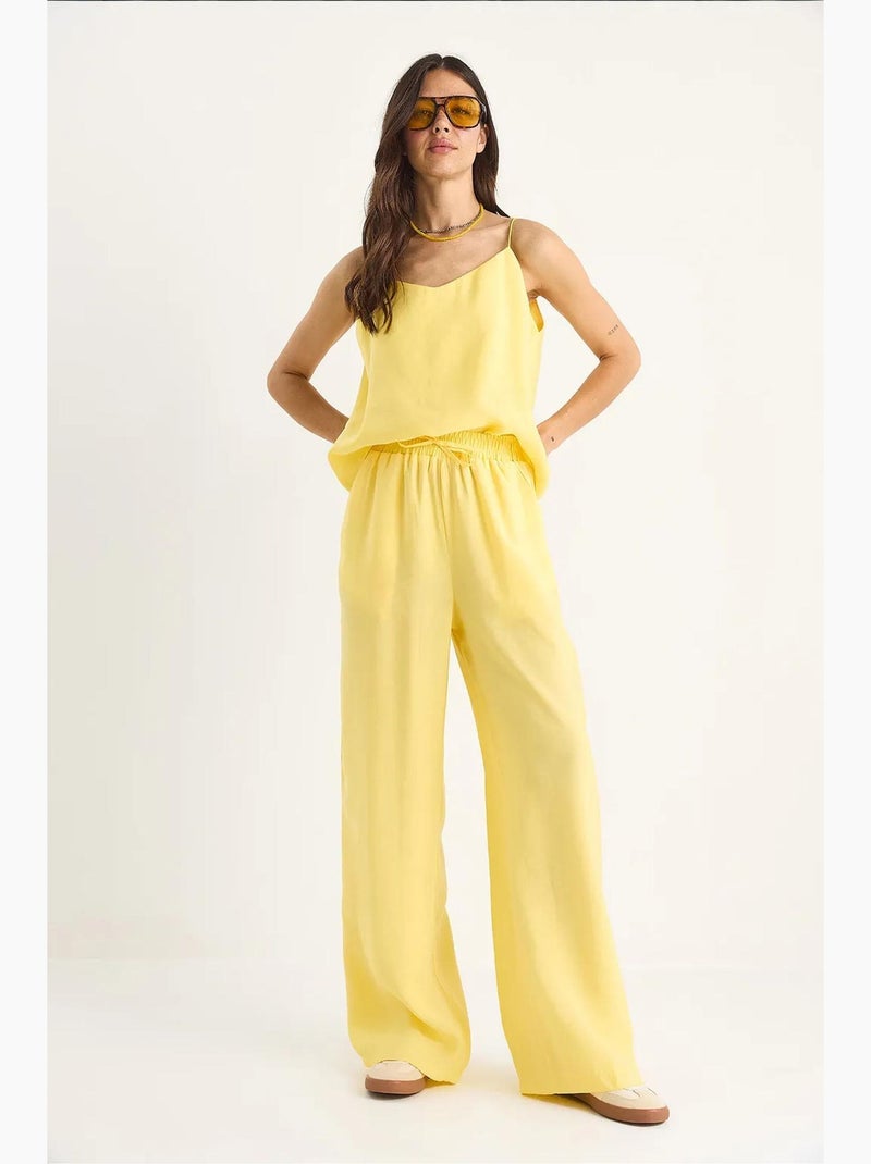Conjunto coordenado com camisola sem mangas e calças de perna larga lucci Amarelo-limão - Kiabi